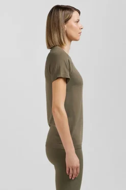 Clearance T-hirt De port anche Courte A Detai Cerce Kaki Femme T-Shirts