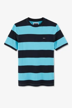 Discount T-hirt anche Courte Cerce arine Et Turquoie En Coton Homme T-Shirts