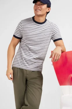 New T-hirt anche Courte Gri Raye Homme T-Shirts