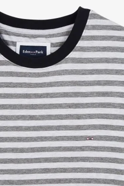 New T-hirt anche Courte Gri Raye Homme T-Shirts