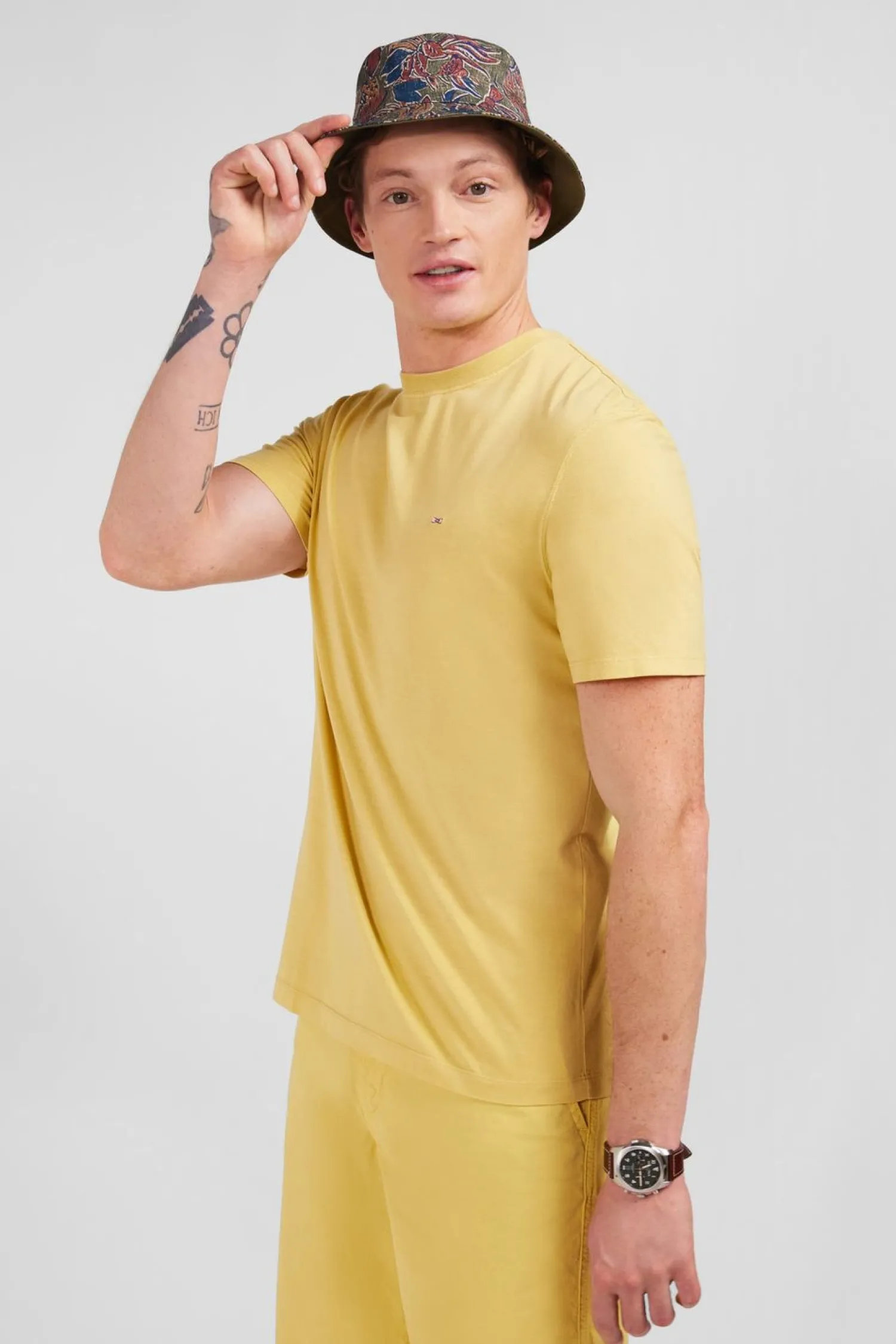 Hot T-hirt anche Courte Jaune Uni Homme T-Shirts