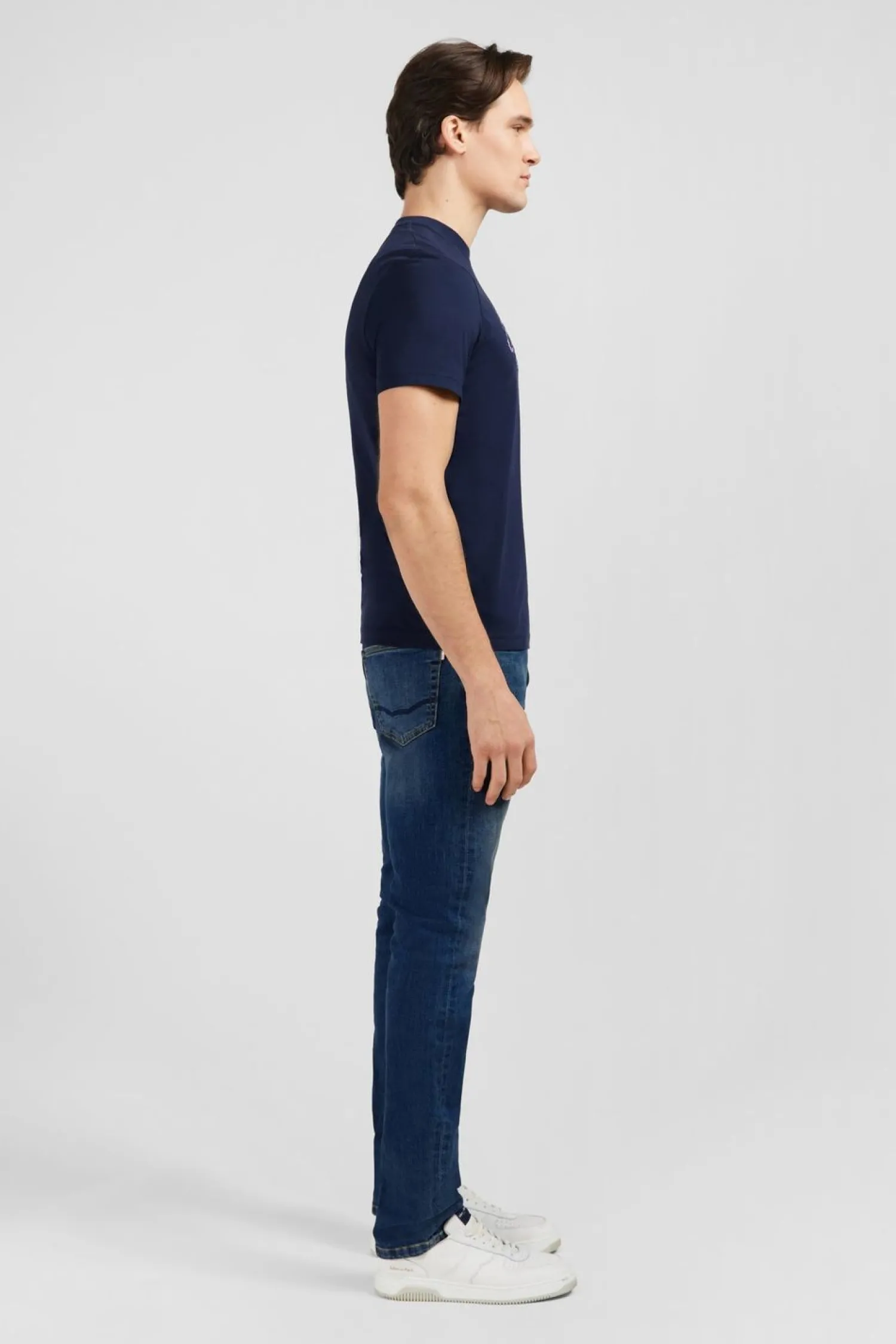 Discount T-hirt Uni Beu Fonce A Incription Homme T-Shirts
