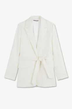 Veste Blazer Ecrue Ceinturee En Coton Stretch Femme Vestes