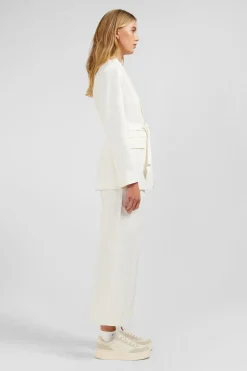 Veste Blazer Ecrue Ceinturee En Coton Stretch Femme Vestes