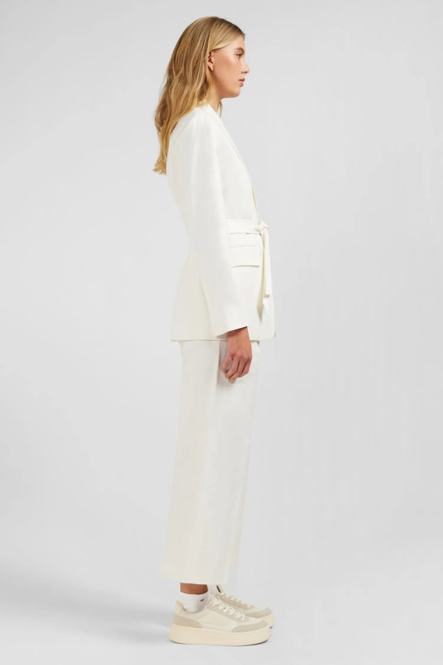 Veste Blazer Ecrue Ceinturee En Coton Stretch Femme Vestes
