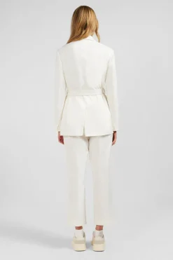 Veste Blazer Ecrue Ceinturee En Coton Stretch Femme Vestes