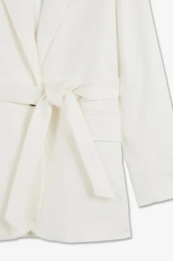 Veste Blazer Ecrue Ceinturee En Coton Stretch Femme Vestes