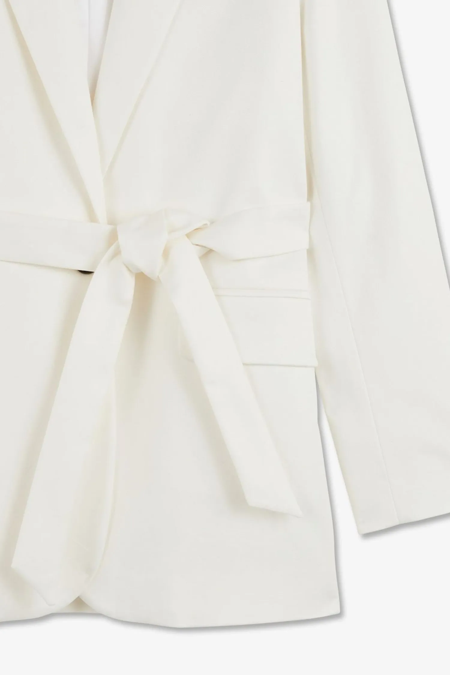 Veste Blazer Ecrue Ceinturee En Coton Stretch Femme Vestes